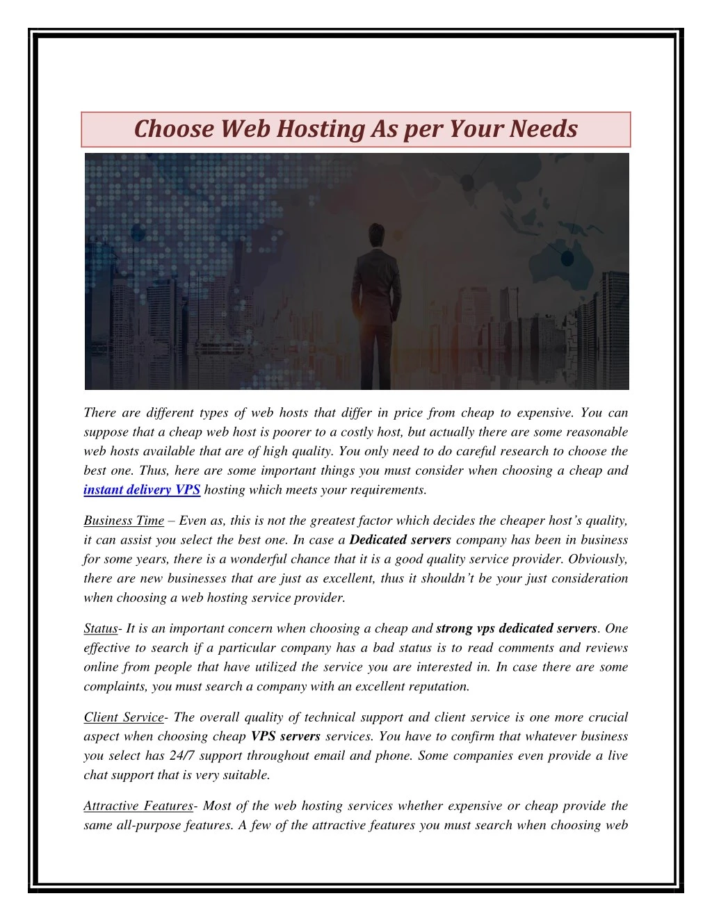 choose web hosting as per your needs
