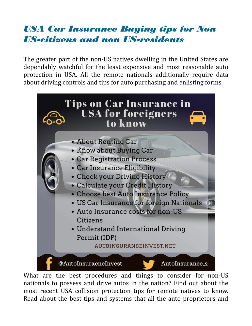 usa car insurance buying tips for non us citizens