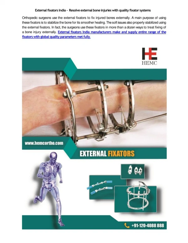 Resolve External Bone Injuries With Quality Fixator Systems