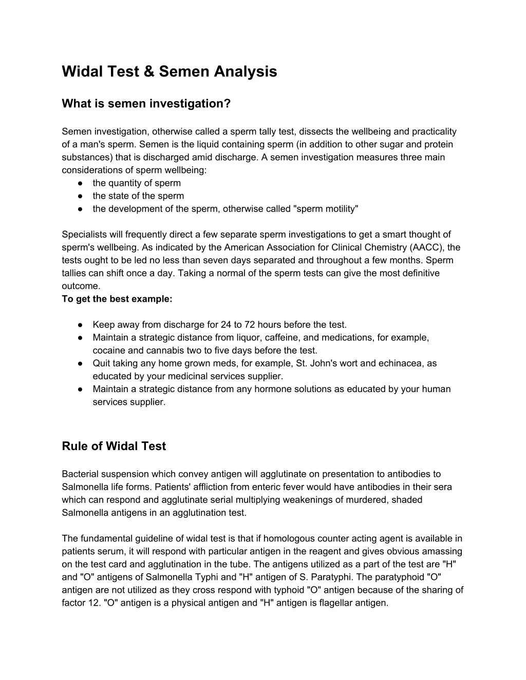 widal test semen analysis what is semen