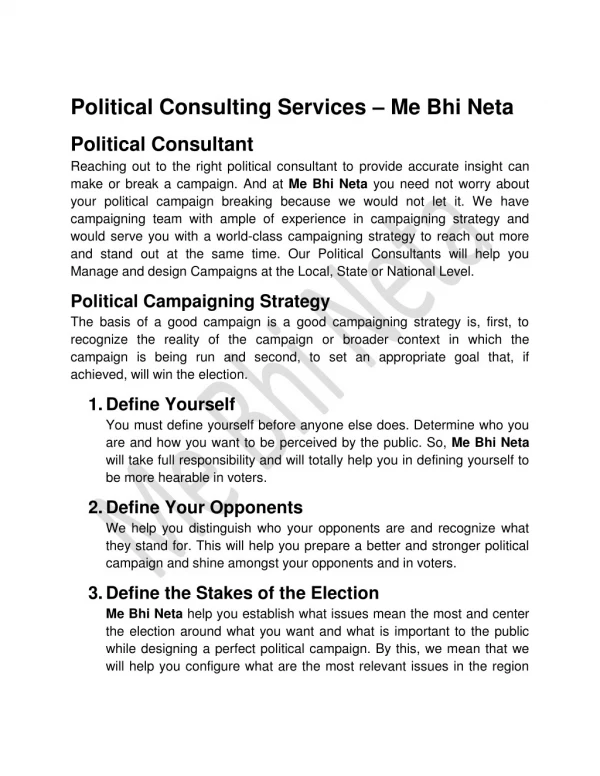 Political Consulting Services - Me Bhi Neta