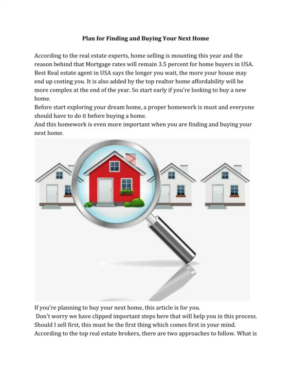 Plan for Finding and Buying Your Next Home