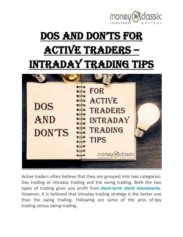 Dos And Donâ€™ts For Active Traders â€“ Intraday Trading Tips