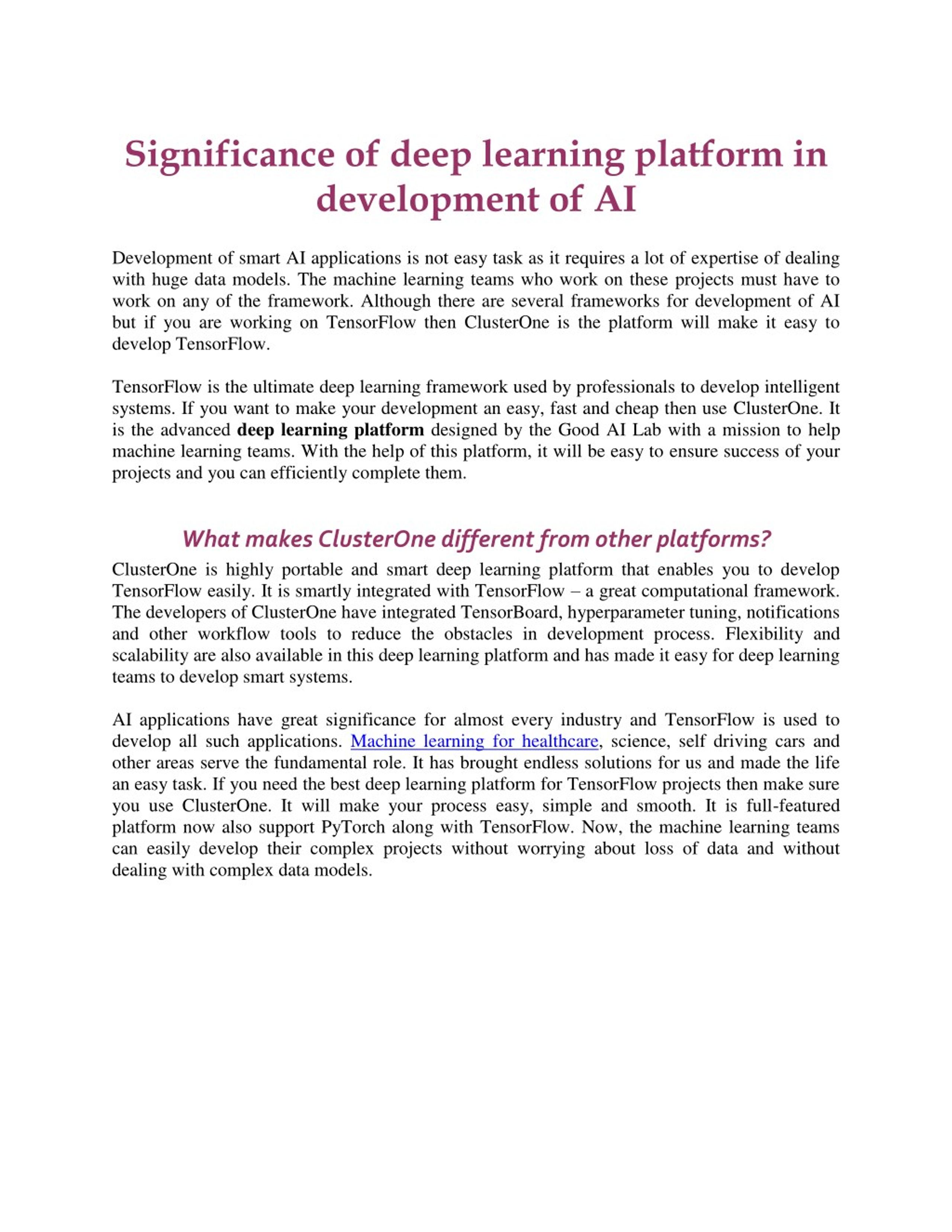 PPT - Significance of deep learning platform in development of AI ...
