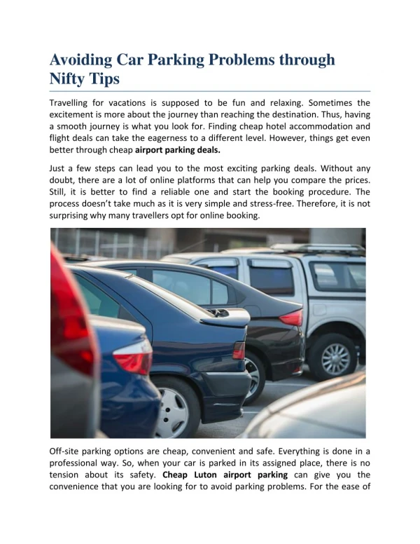 Avoiding Car Parking Problems through Nifty Tips