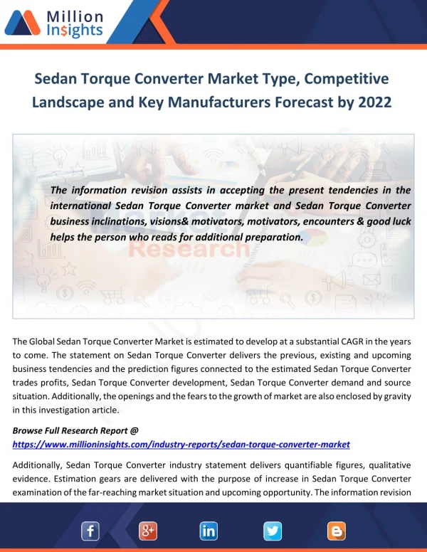 Sedan Torque Converter Market Type, Competitive Landscape and Key Manufacturers Forecast by 2022
