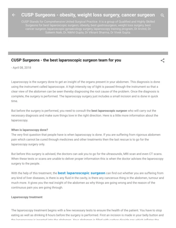 CUSP Surgeons - the best laparoscopic surgeon team for you