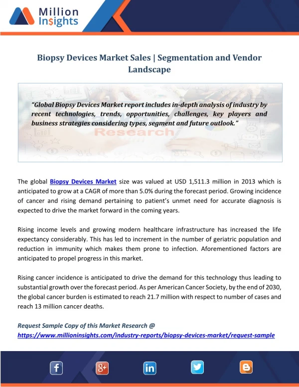 Biopsy Devices Market Sales Segmentation and Vendor Landscape