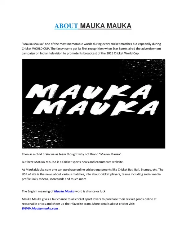 MaukaMauka.com is a Cricket Information Website