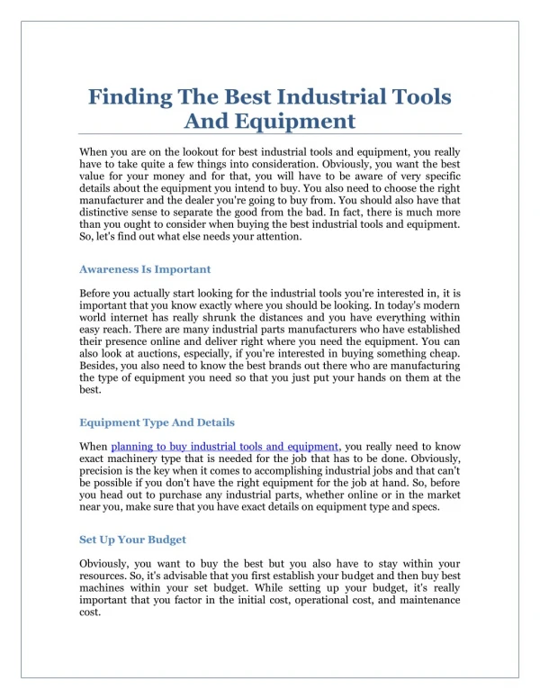 Finding The Best Industrial Tools And Equipment