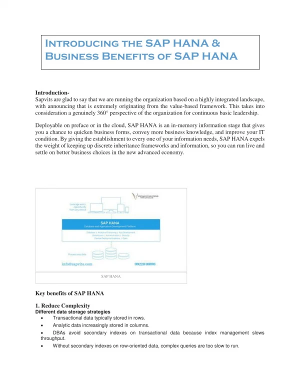 introducing the sap hana business benefits