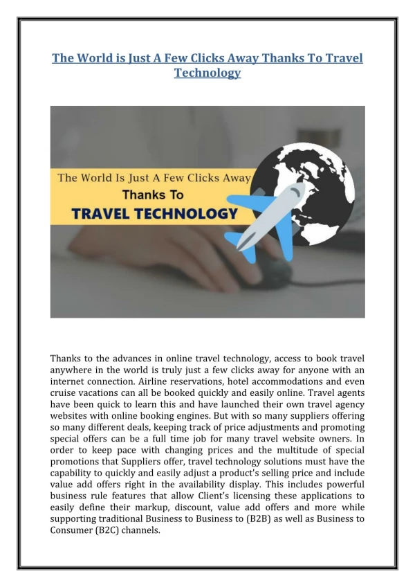 The World is Just A Few Clicks Away Thanks To Travel Technology