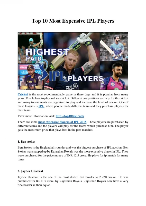 Top 10 Most Expensive IPL Players