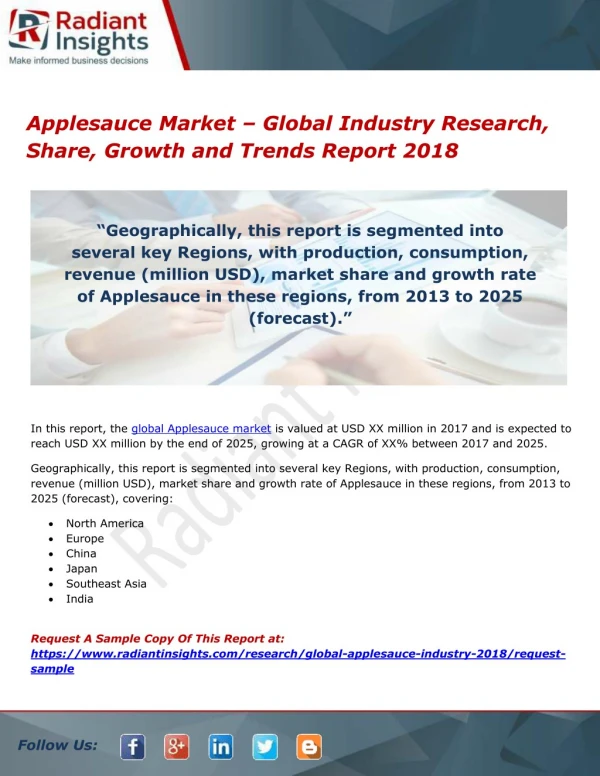 Applesauce Market – Global Industry Research, Share, Growth and Trends Report 2018