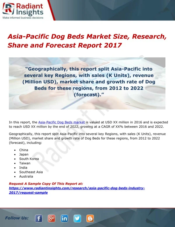 Asia-Pacific Dog Beds Market Size, Research, Share and Forecast Report 2017