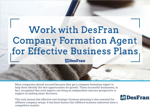 Work with DesFran Company Formation Agent for Effective Business Plans