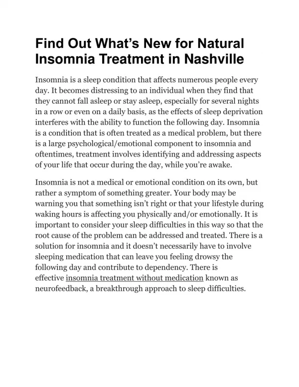 Find Out Whatâ€™s New for Natural Insomnia Treatment in Nashville