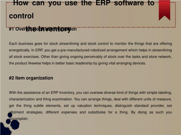 How can you use the ERP software to control the Inventory