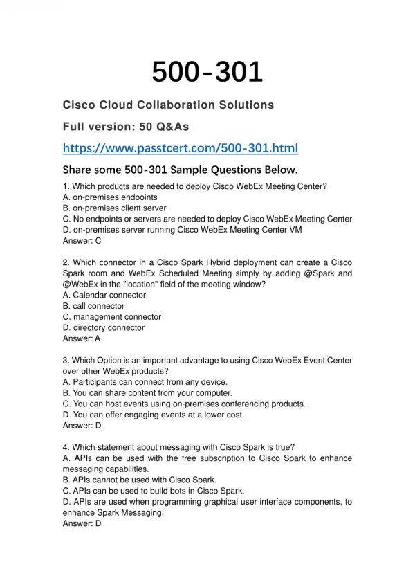 2018 Passtcert Cisco 500-301 Exam Certification Dumps