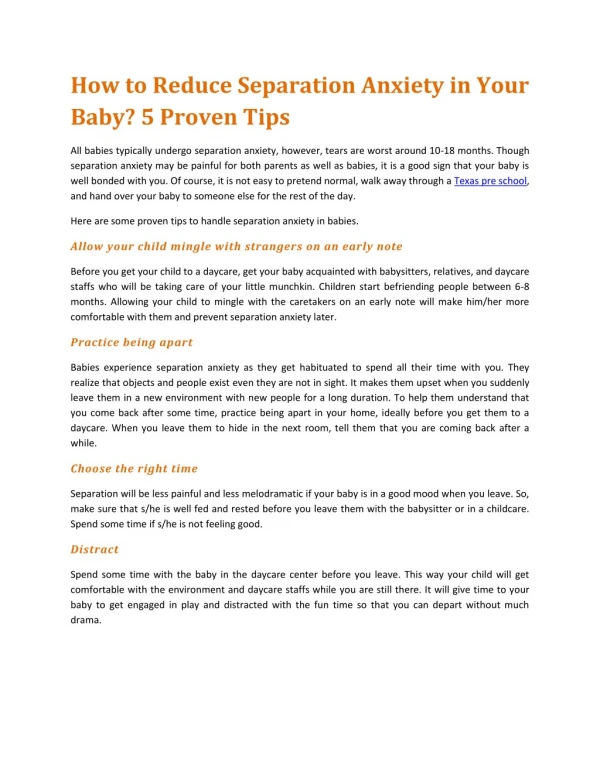 How to Reduce Separation Anxiety in Your Baby? 5 Proven Tips
