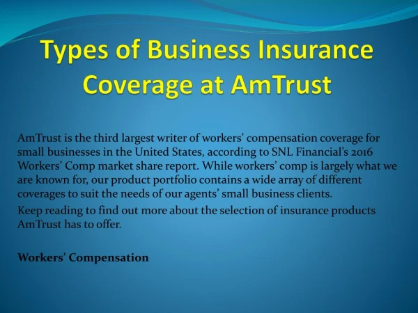 Types of Business Insurance Coverage at AmTrust