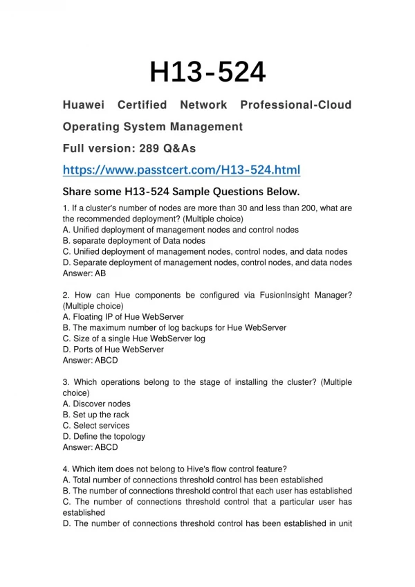 2018 Passtcert Huawei H13-524 Real Exam Questions