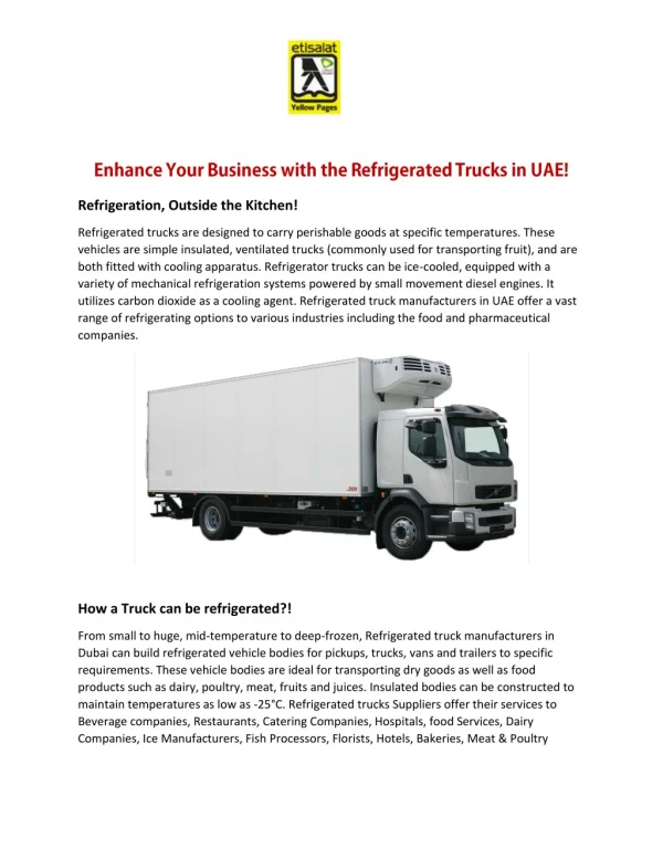 Enhance Your Business with the Refrigerated Trucks in UAE! - Etisalat Yellowpages