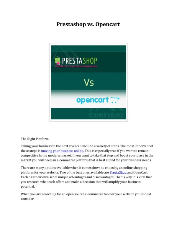 Difference Between :- Prestashop vs. Opencart