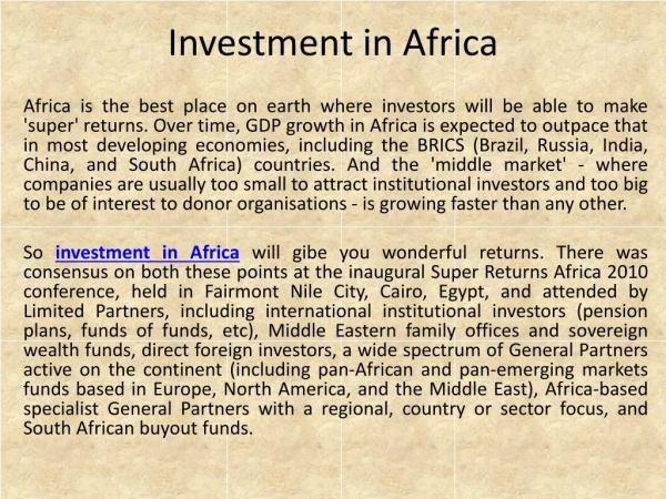 investment in Africa