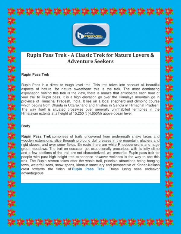 Rupin Pass Trek - A Classic Trek for Nature Lovers & Adventure Seekers