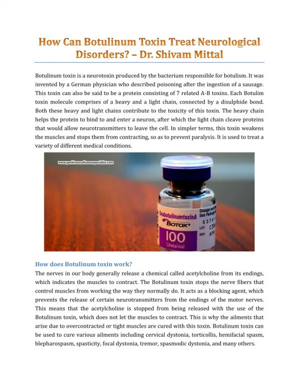 How Can Botulinum Toxin Treat Neurological Disorders? - Dr. Shivam Mittal