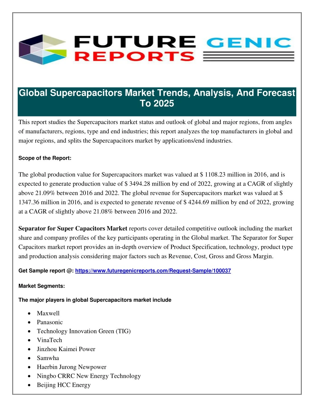 global supercapacitors market trends analysis