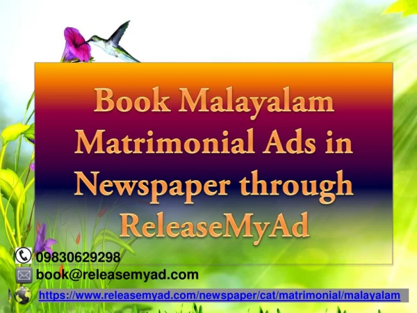 Book Malayalam Matrimonial Newspaper Advertisements Instantly