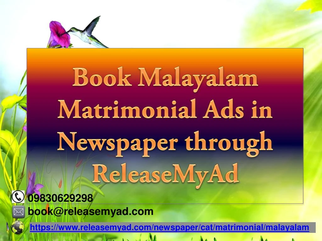 b ook malayalam matrimonial ads in newspaper through releasemyad
