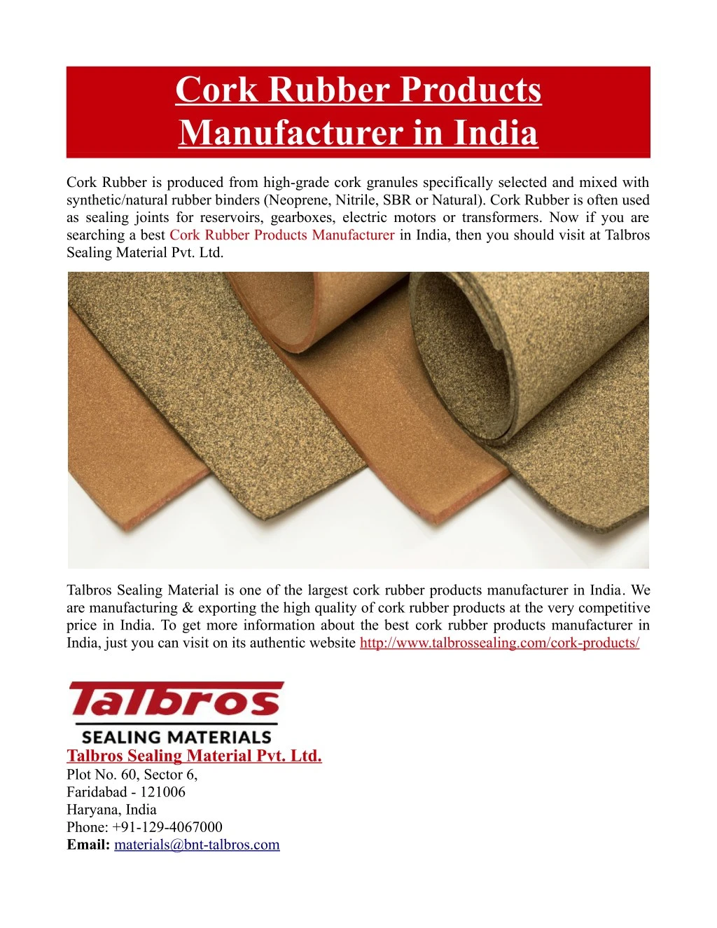 cork rubber products manufacturer in india