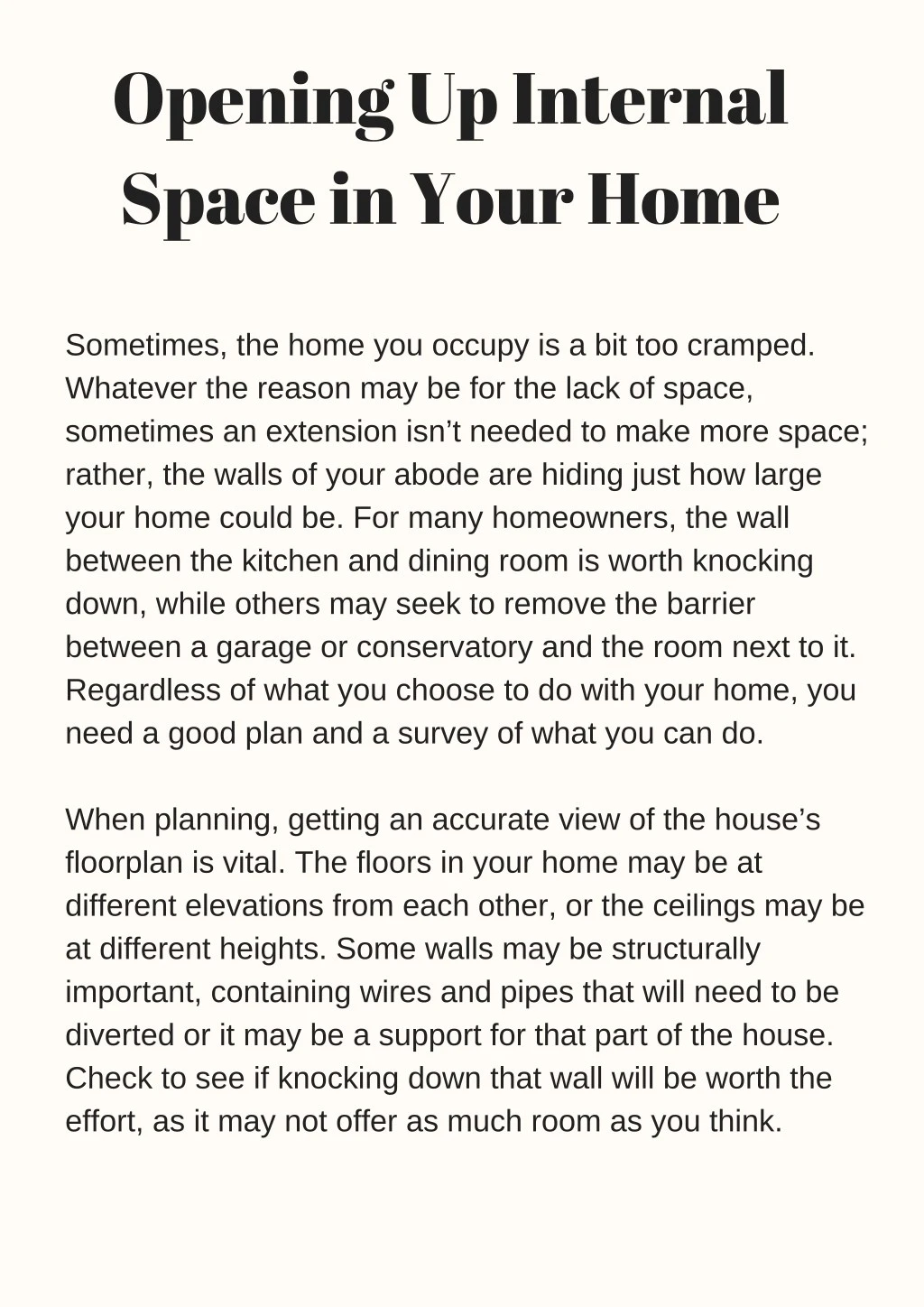 opening up internal space in your home