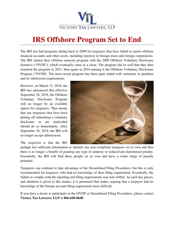 IRS Offshore Program Set to End