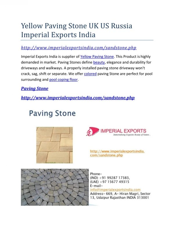 Yellow Paving Stone UK US Russia Imperial Exports India
