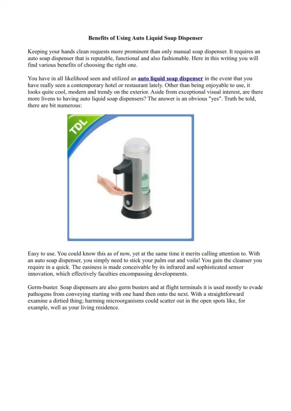 Benefits of Using Auto Liquid Soap Dispenser