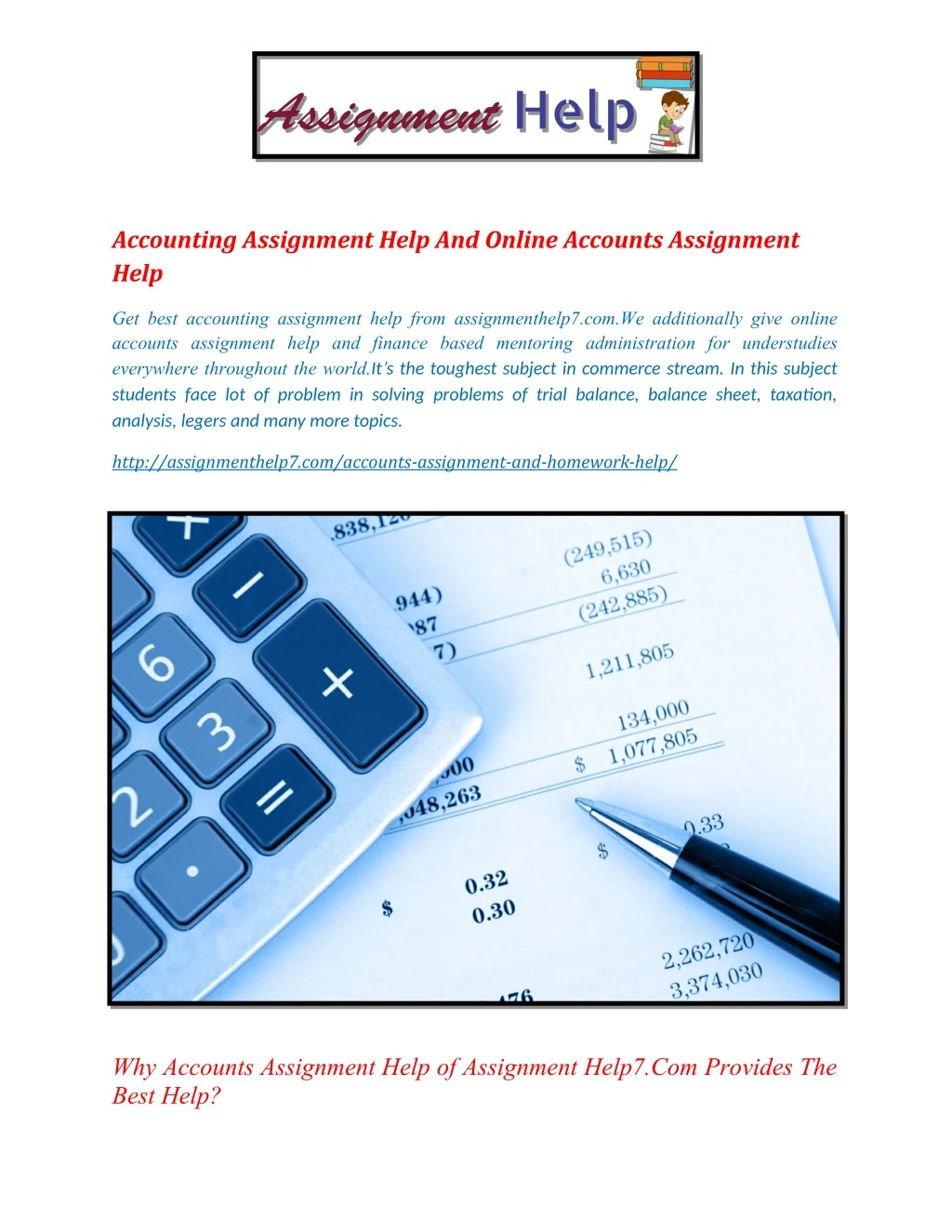 accounting assignment help and online accounts