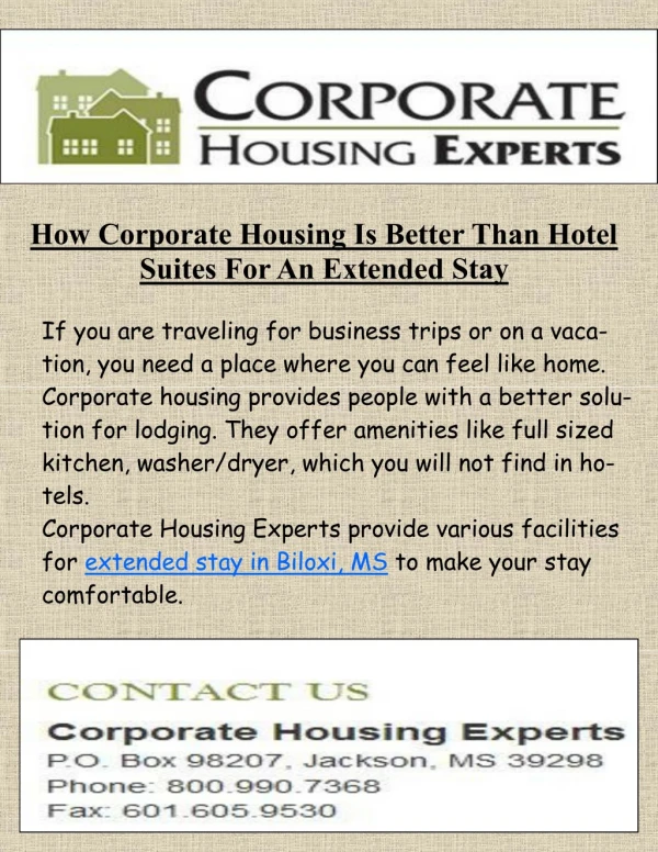 "How Corporate Housing Is Better Than Hotel Suites For An Extended Stay "