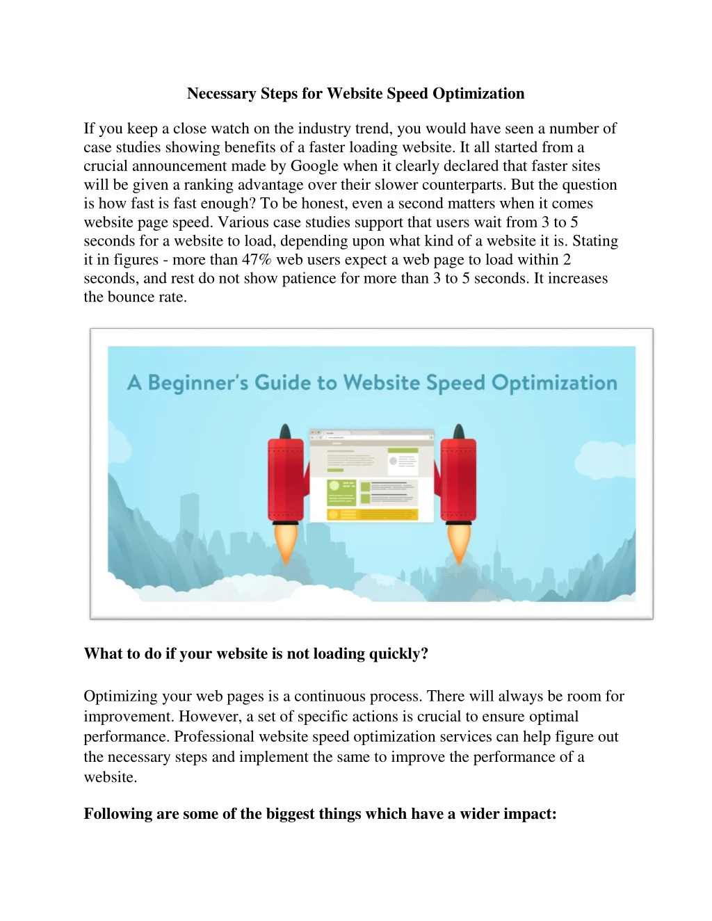 necessary steps for website speed optimization