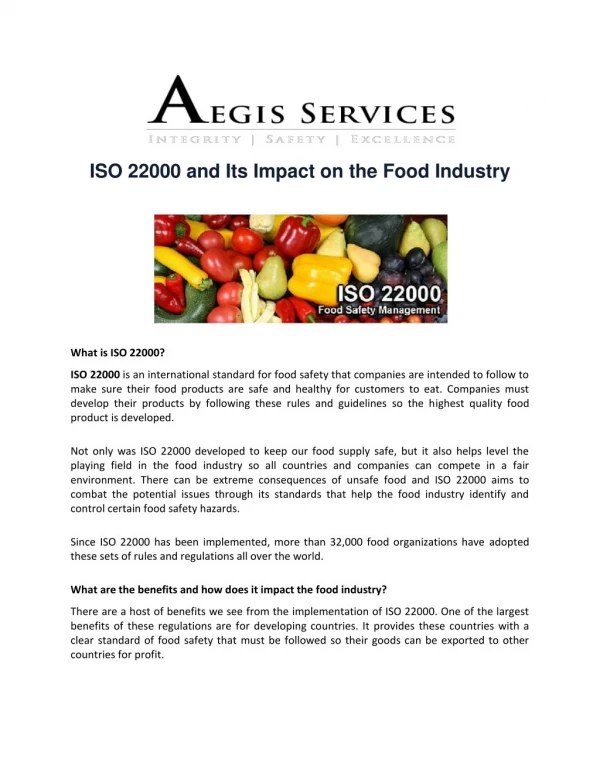 ISO 22000 and Its Impact on the Food Industry