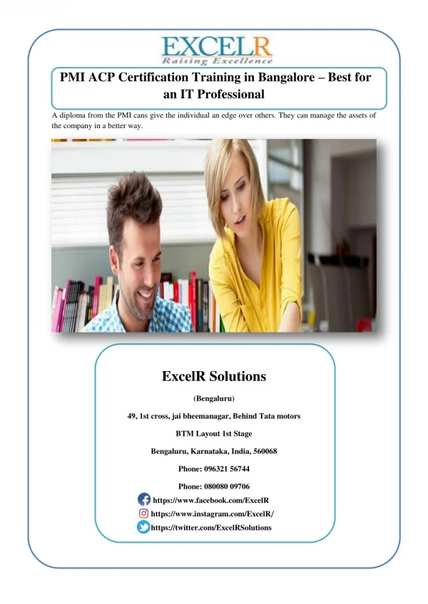PMI ACP Certification Training in Bangalore â€“ Best for an IT Professional