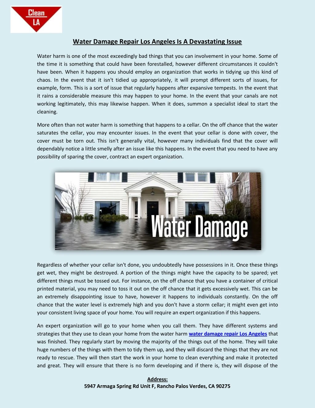 water damage repair los angeles is a devastating