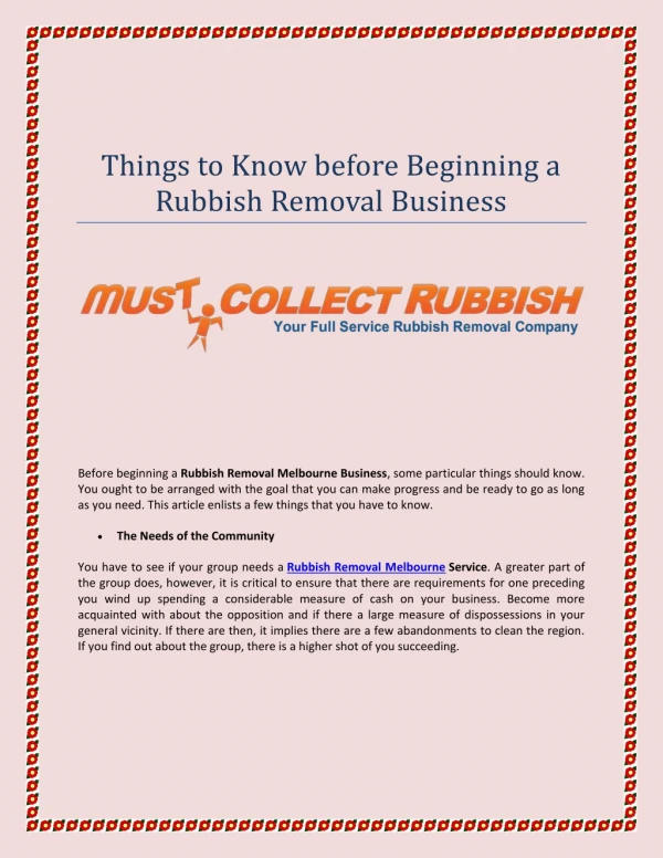 Things to Know before Beginning a Rubbish Removal Business