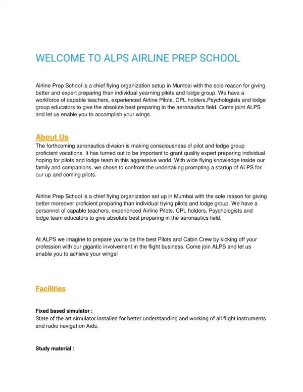 Welcome To ALPS Airline Prep School