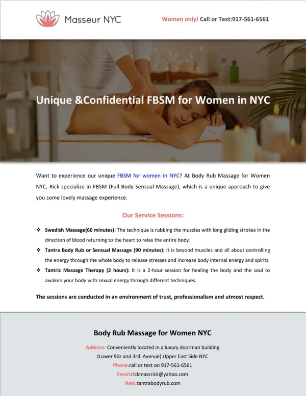 Unique & Confidential FBSM for Women in NYC