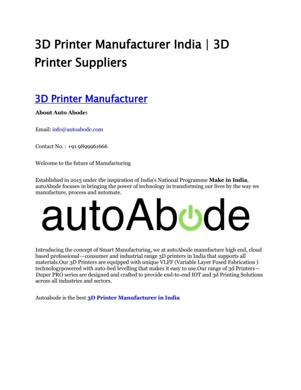 3D Printer Manufacturer India