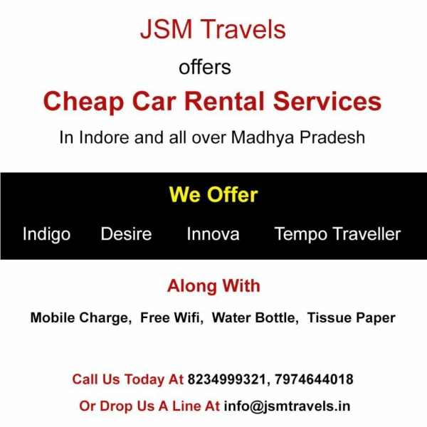 Cheap Car Rentals By JSM Travel, Indore Madhya Pradesh